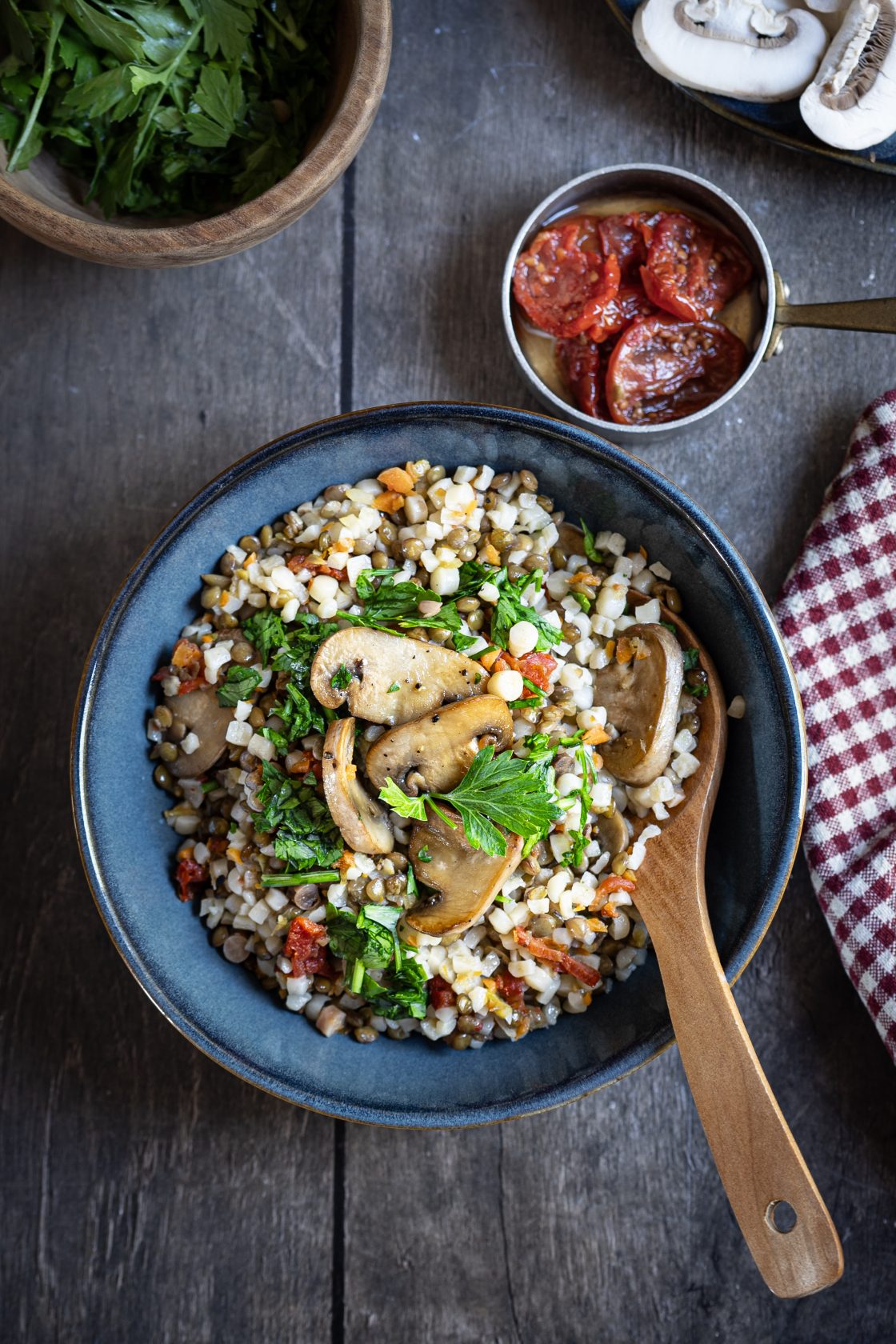 fregola con lenticchie e funghi